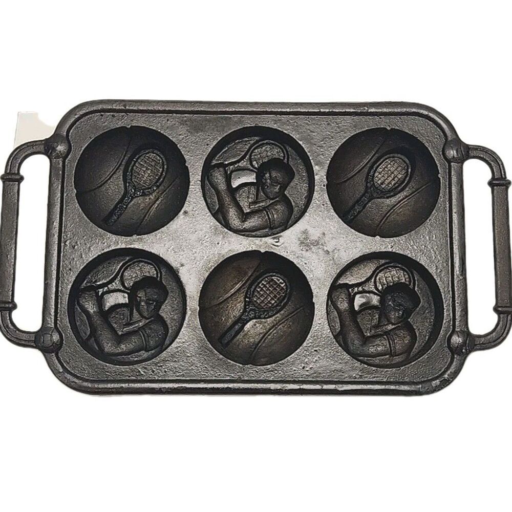 Rowco Cast Iron Tennis Ball Muffin Bread Pan Sports Baking 11" Heavy Duty VTG